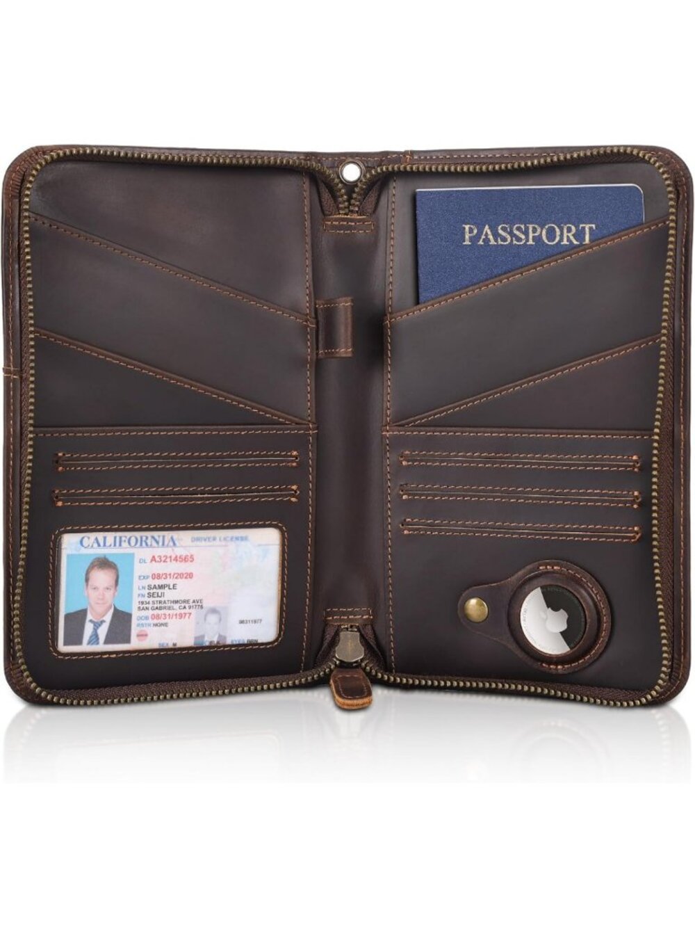Full Grain Leather Passport Holder Wallet - RFID Blocking, Holds 6 Passports
